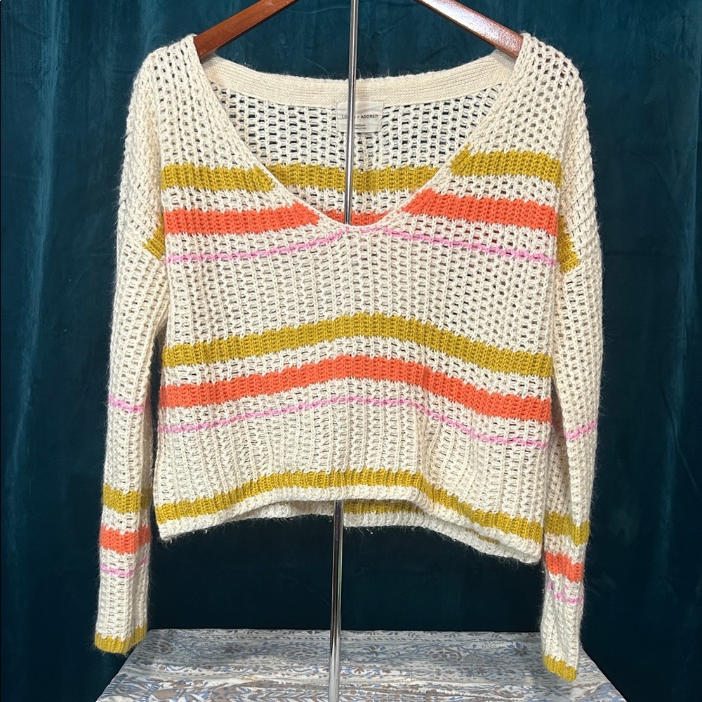 Chic V-Neck Sweater with Colorful Stripes